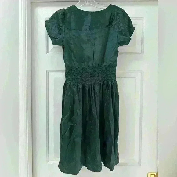 Pepe Jeans Y2K Emerald Green 100% Silk Cinched Waist Short Sleeve Dress Size S - Picture 3 of 8